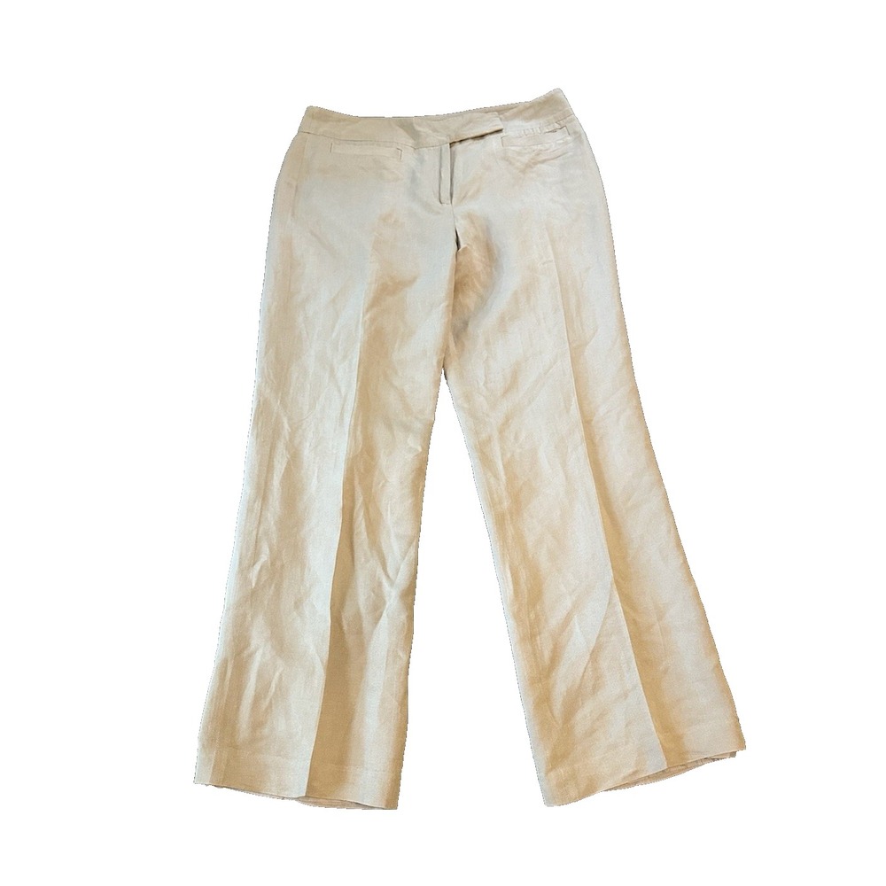 Ann Taylor Linen Blend Signature Fit Womens Beige Trousers 10 Career Pants Prep